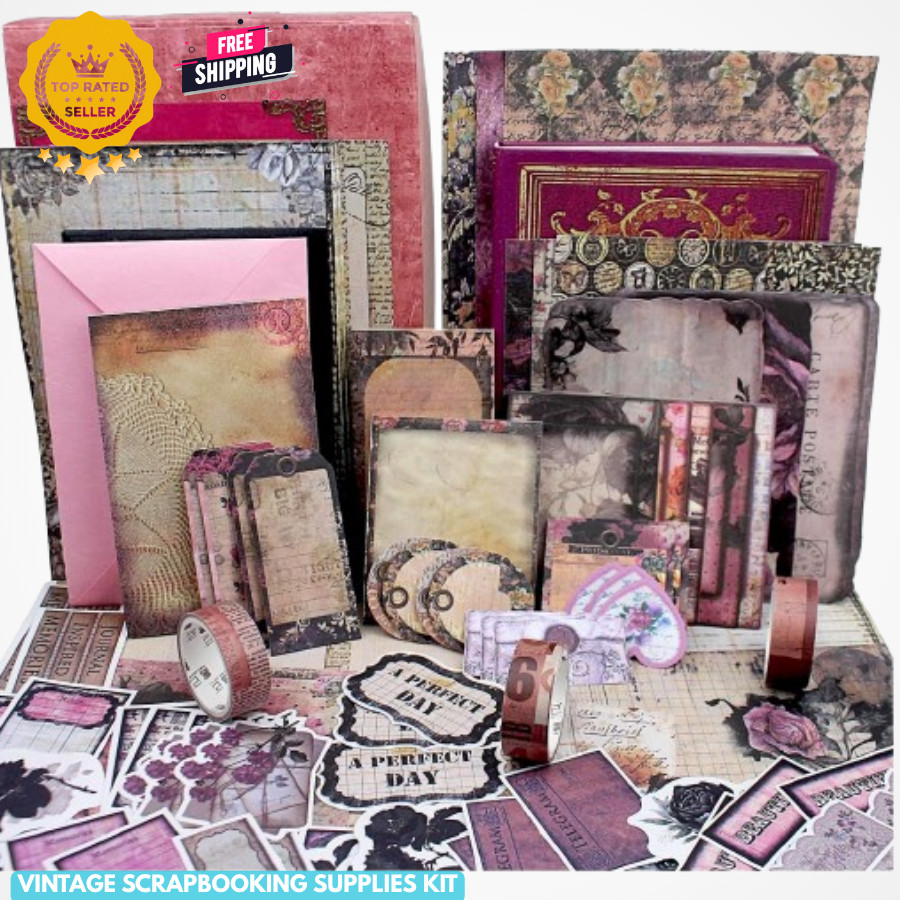 Vintage Scrapbooking Supplies Kit, 185Pcs Junk Journal Kit, A6 Scrapbook Paper Vintage Scrapbooking Supplies Kit, 185Pcs Junk Journal Kit, A6 Scrapbook Paper