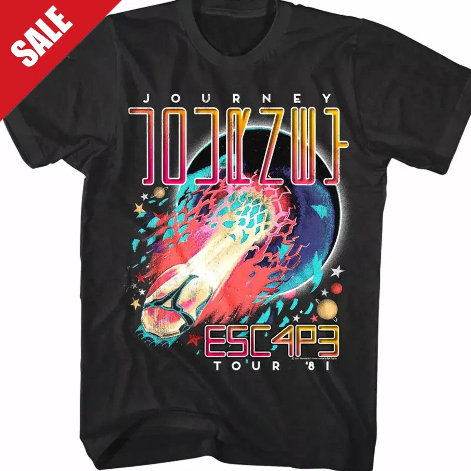 Journey Escape 1981 Tour Shirt Vintage Rock Band Tee Mens Black Graphic T Shirt Journey Escape 1981 Tour Shirt Vintage Rock Band Tee Mens Black Graphic T Shirt