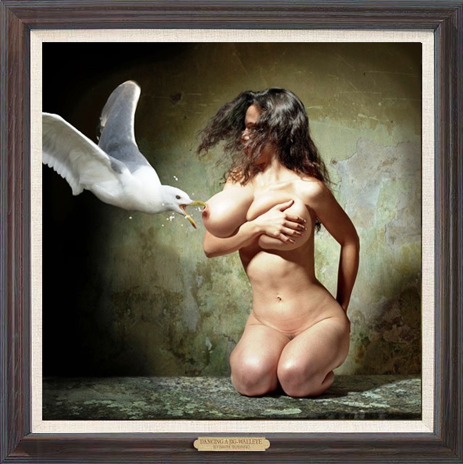 Hand Painted Oil Painting art Female woman Nude and pigeon On Canvas 30"X30"