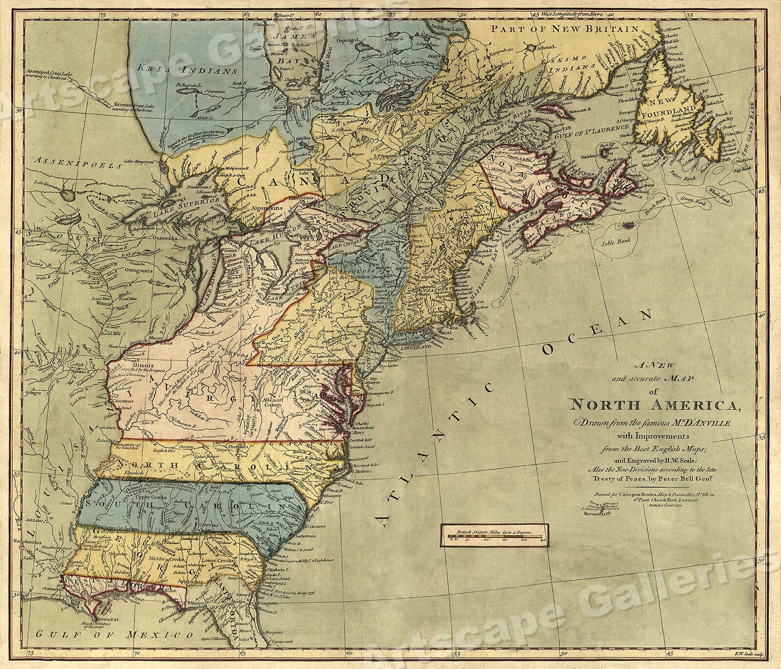 North America 1771 Colonial Map - 13 Colonies - 20x24 North America 1771 Colonial Map - 13 Colonies - 20x24