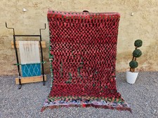 Moroccan Boucherouite Rug Red Black Green Checkered Berber Shaggy Area Carpet picture