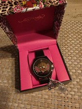 Ed Hardy Tiger Roar Watch in black, featuring a signature rhinestone tiger dial picture