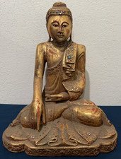 Antique Thai Wood Carving Buddha Statue 16.5" w tag from department of fine arts picture