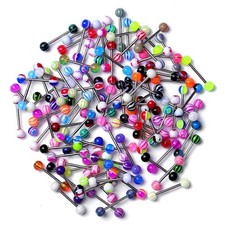 14 Gauge 5/8" Jeweled Straight Tongue Barbell Ring With Steel Plain ball picture