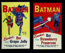 Batman Grape Strawberry Everbest Ohio Jelly Labels Pair  1966 Original Unused picture