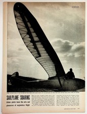 Vintage Sailplane Soaring Aviation Article Print Glider Plane B&W 1940s picture