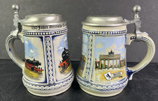Two 2 Vtg German GERZ Beer Steins Pewter Lids Made In West Germany Train Berlin picture