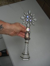 Decorative handmade antique cross Crystal Re-Purposed Antique Glass Bottle - 15" picture