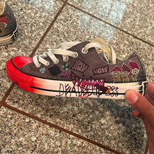 Converse Chuck Taylor All Star Low Top Custom Painted Graffiti Gray/Red US 7 picture