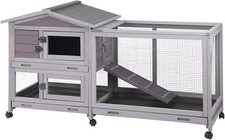 Aivituvin Rabbit Hutch Indoor 62" Mobile Cage Outdoor on Wheels with 3 Tray picture