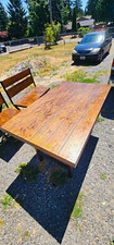 Rustic Industrial Solid Wood Dining Table Set w/ 4 Matching Chairs – Farmhouse picture