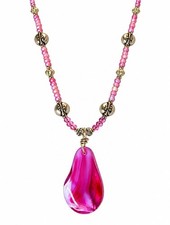 Artisan Venetian Glass Pendant Necklace Pink Fuchsia Beaded 24" 925 Silver Clasp picture