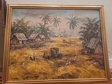 1968/1969 Oil On Canvas Painting By H Khai "Vietnam Field Rice Scene" picture