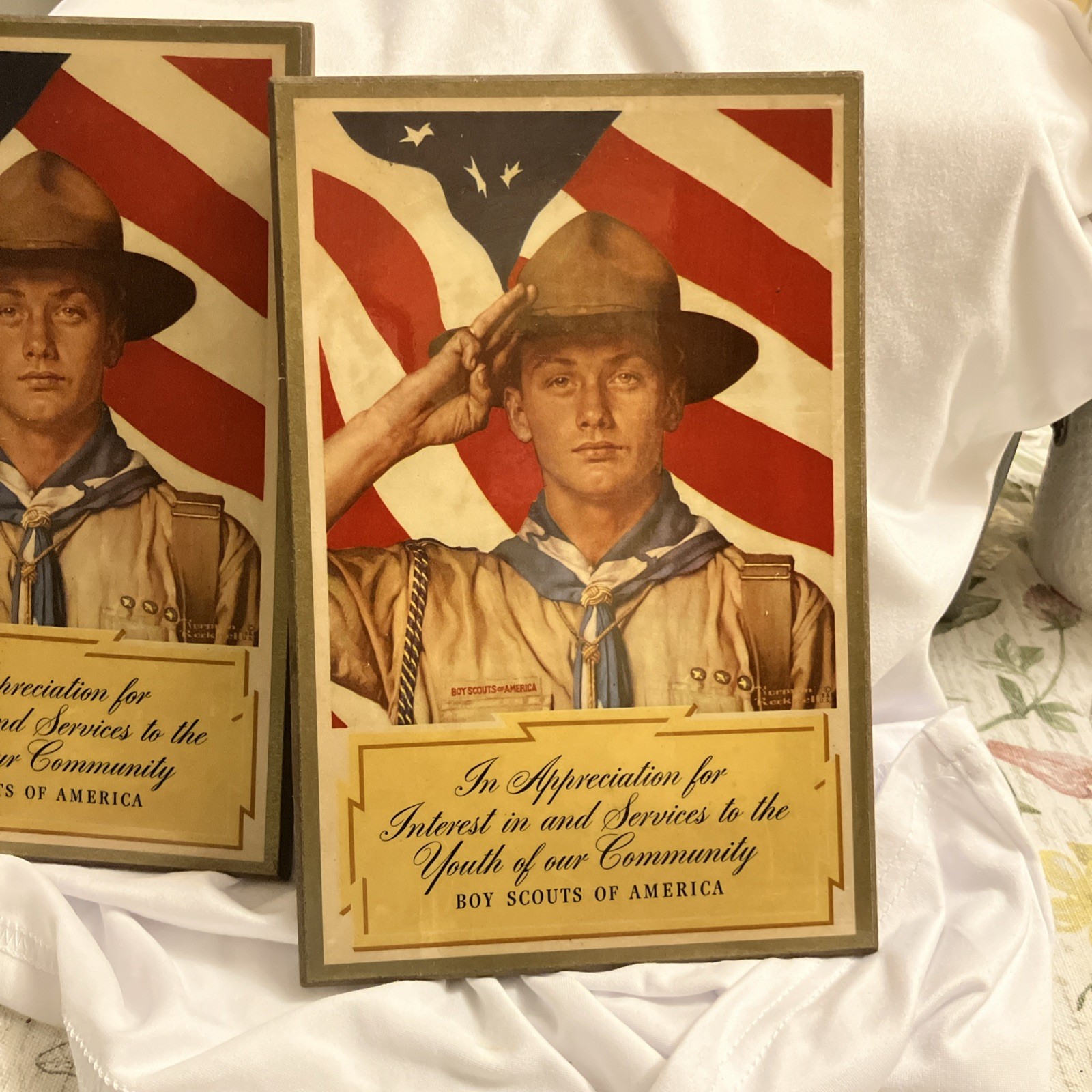 1952 Boy Scouts Of America Appreciation Award Plaque Norman Rockwell  x 2 