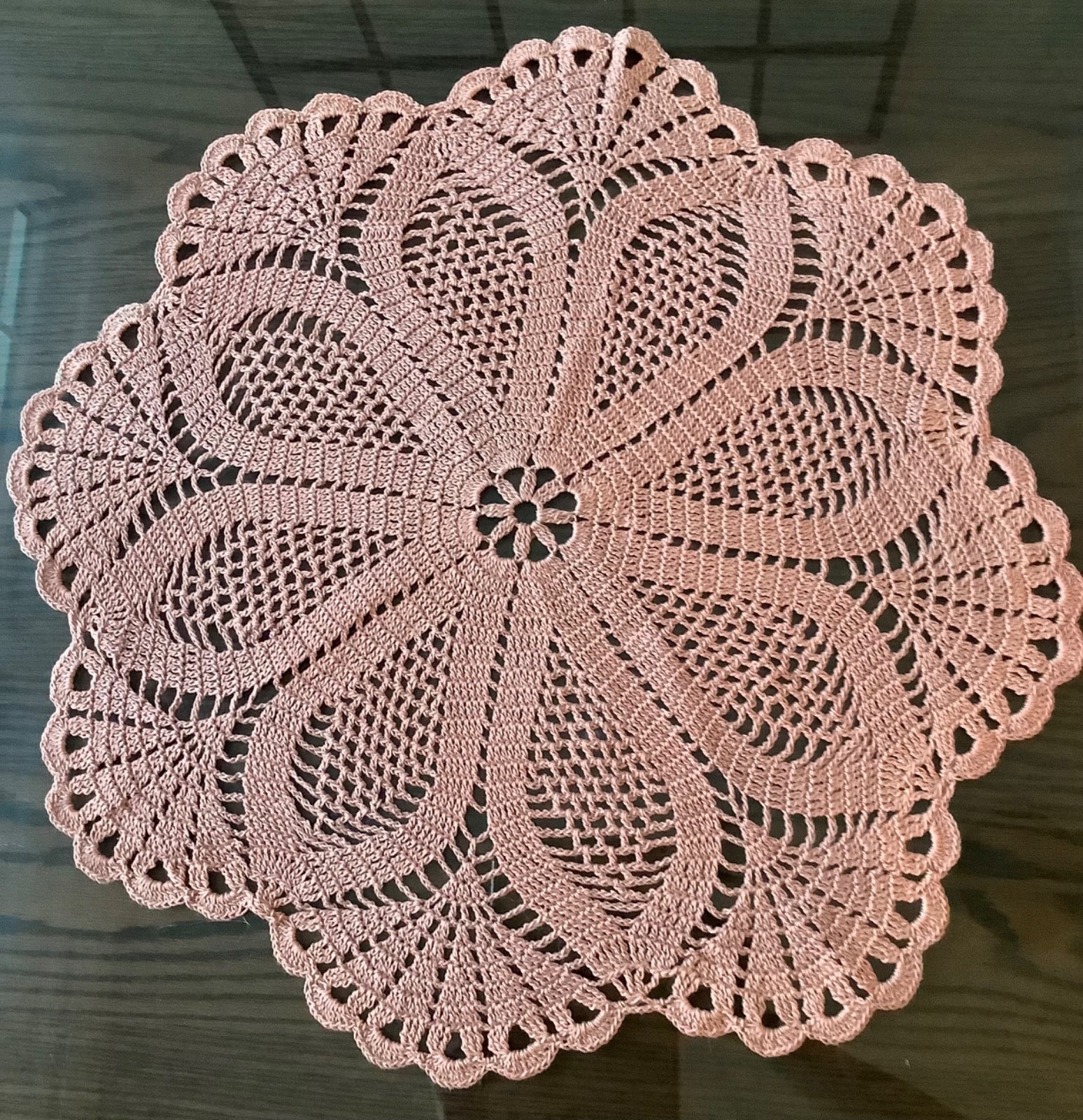 Homemade Pink Crochet 21 in table doily bedroom/ night stand decor
