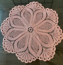 Homemade Pink Crochet 21 in table doily bedroom/ night stand decor picture
