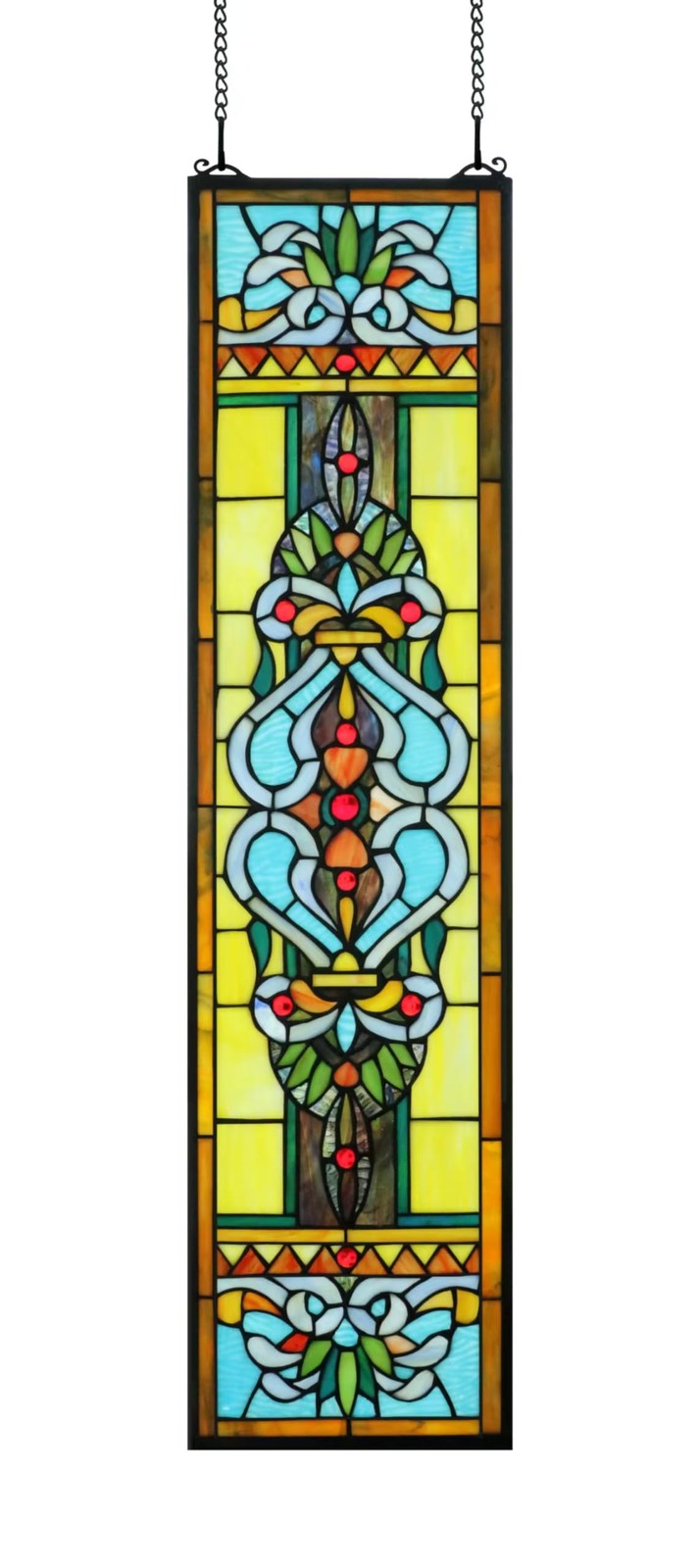 Yogoart Large 35 Inch Blue Victorian Stained Glass Window Panels Hanging Transom Yogoart Large 35 Inch Blue Victorian Stained Glass Window Panels Hanging Transom