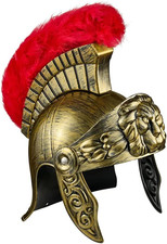 Roman Helmet with Red Feather Plume, Greek Costume Helmets, Legion Helmet, Gold picture