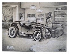 Out of Print Signed Keith WEESNER poster vtg 1932 Ford Roadster Hot Rod mcm Art picture