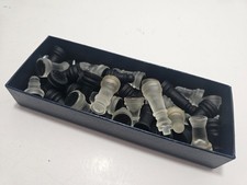 Frosted Glass Chess Pieces Replacement Set 1-1.5" Inch Clear Black Complete Set picture