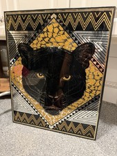 Vintage 80’s-Art Deco- Style Black Panther Gold And Black Mirror Rare picture