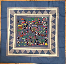 Vtg Folk Art Embroidered Story Cloth Textile Wall Hanging Table Topper Hmong 37" picture