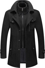 Men's Thermal Single Breasted Wool Blend Coat Business Peacoat Detachable Zipper picture