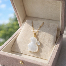 Genuine Mother of Pearl Bunny Pendant Necklace Easter Rabbit Jewelry New Starts picture