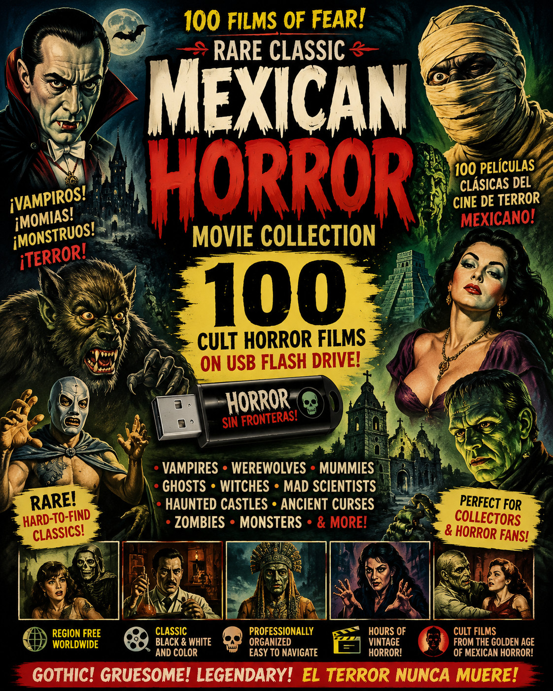 Rare Classic Mexican Horror Movie PUBLIC DOMAIN – 100 Cult Horror Films on USB Rare Classic Mexican Horror Movie PUBLIC DOMAIN – 100 Cult Horror Films on USB