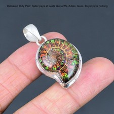Valentines Sale Pear Ammonite Doublet Opal Stone Pendant Jewelry Sterling Silver picture