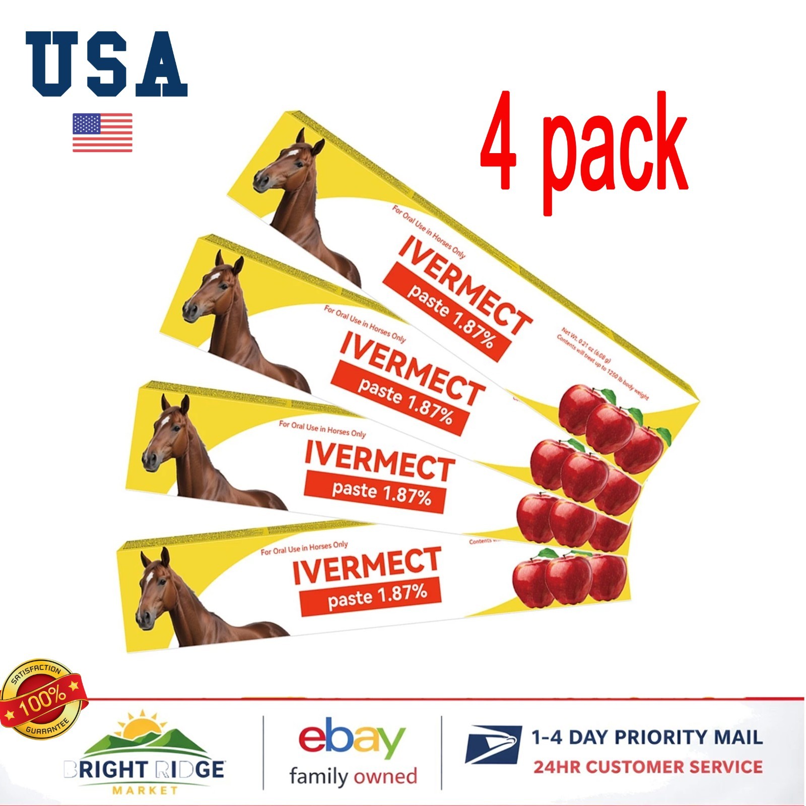 4 Pack Horse Dewormer Paste Apple Flavor Exp 01/2028 Near Expiry 4 Pack Horse Dewormer Paste Apple Flavor Exp 01/2028 Near Expiry