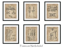 Railroad Train Patent Print Set 6 Vintage Art Prints 8x10 in. Locomotive Railway picture