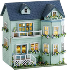 Miniature Wooden Dollhouse Kit with Furniture and LED Lights, DIY House Making picture