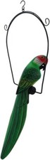 25" WOOD GREEN PARROT HANGING PERCH CARVING PAINTING HEAD ART AFRICAN TROPICAL picture