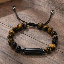 Cremation Urn Bracelet Adjustable Tiger Eye Beads Stainless Steel Ashes Holder picture