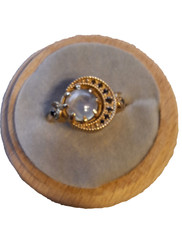 14K Yellow Gold - Blue Flash Moonstone with  Black Diamonds - Crescent Moon Ring picture