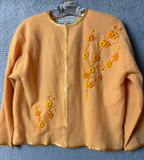 Vintage Starlight Clothing Apricot Orange 40 Wool Sweater Cardigan Embroidered picture