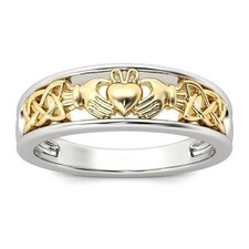 Irish Claddagh Ring 925 Sterling Silver Gold Celtic Knot Wedding Band For Women picture