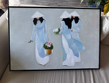 Hand Painted Framed Modern Contemporary Painting Vietnamese Art Approx 21x31in picture