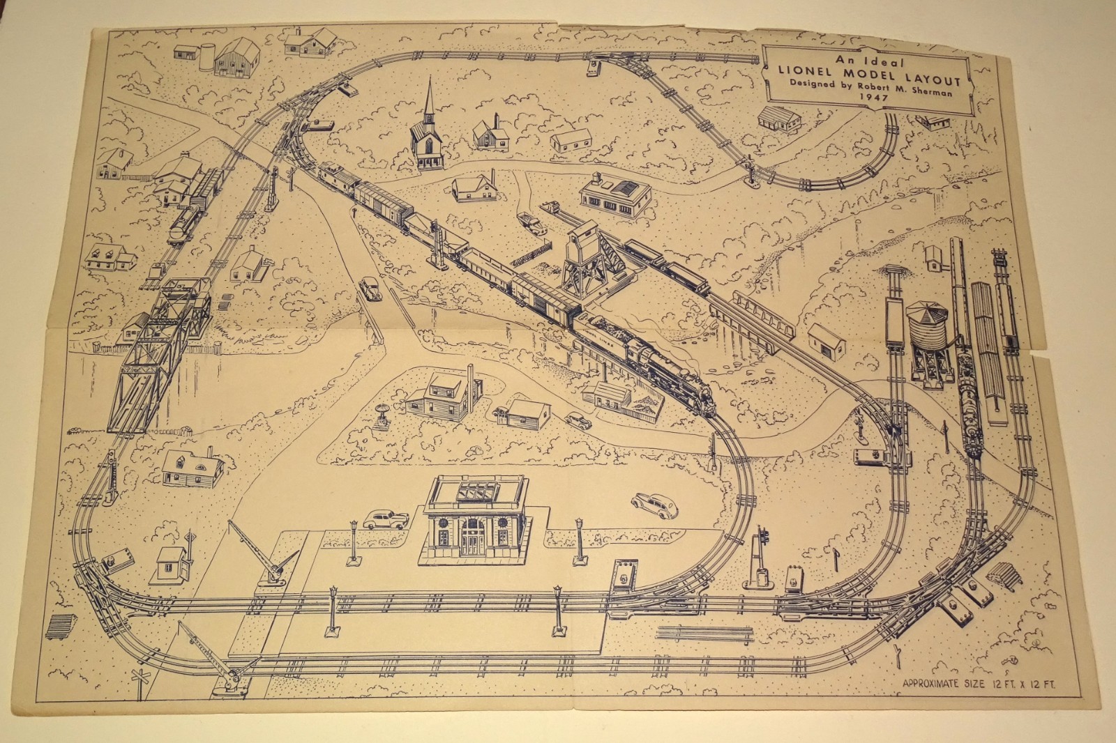 1947 Lionel Model Layout (for O Gauge) 10.5 x 14.5" Folded Blueprint