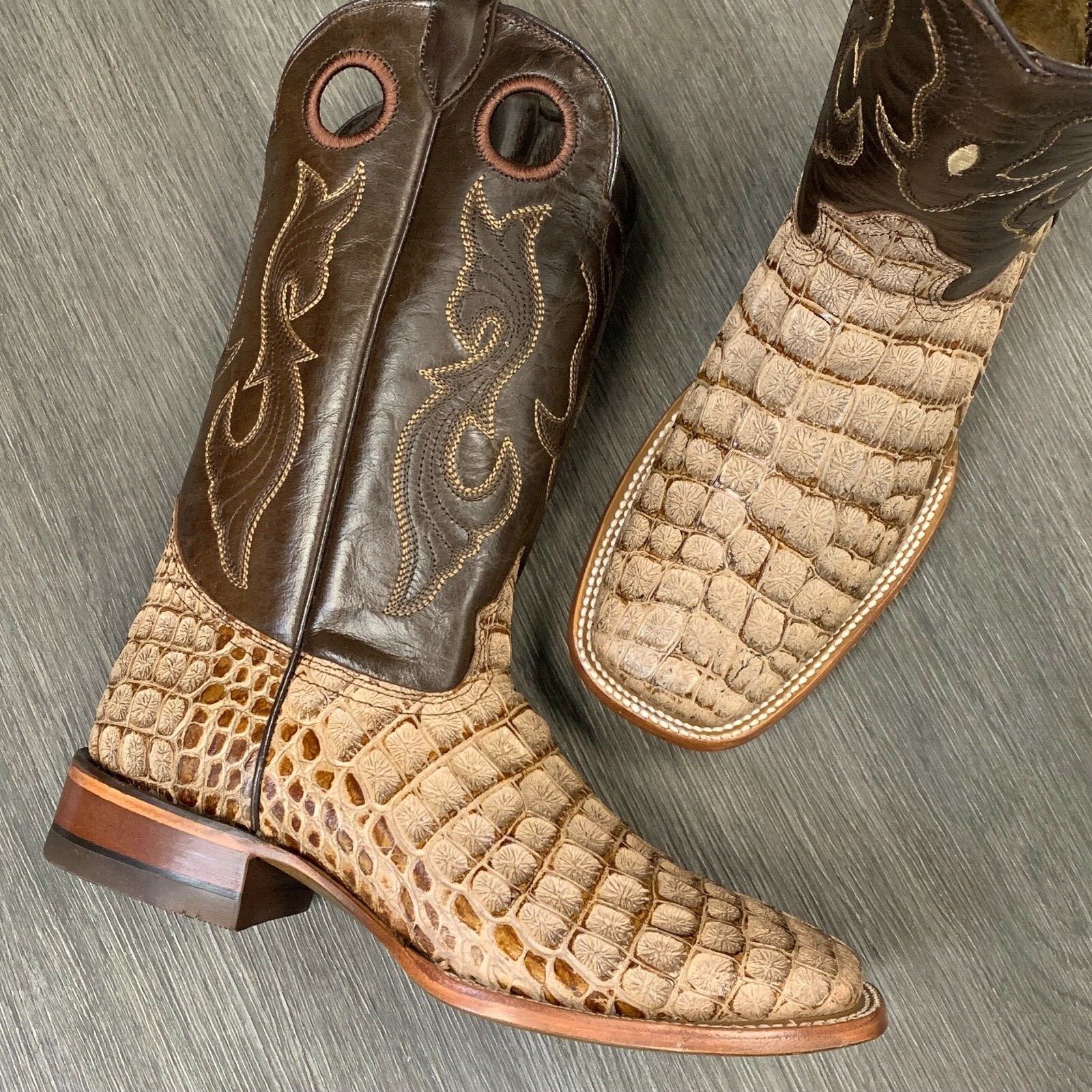 MEN'S RODEO COWBOY BOOTS COCO ALLIGATOR PRINT WESTERN SQUARE TOE BOOTS TAN COLOR MEN'S RODEO COWBOY BOOTS COCO ALLIGATOR PRINT WESTERN SQUARE TOE BOOTS TAN COLOR