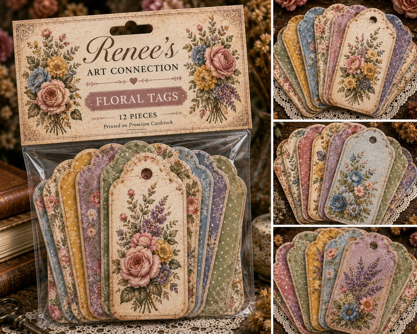 Handmade Vintage Floral Tag Pack Premium Ephemera Tags Junk Journal Scrapbook Handmade Vintage Floral Tag Pack Premium Ephemera Tags Junk Journal Scrapbook