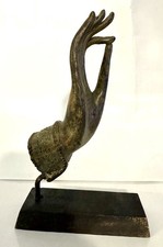 MOUNTED ANTIQUE THAI STYLE SOUTHEAST ASIA BRONZE THAI. TEACHING HAND. 8” Tall picture