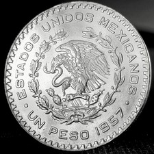 MIRROR FINISH Un Peso Coin - Last Mexican Silver Coin - 1957 thru 1967 Mint picture