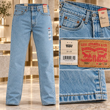 Levis 505 Regular Fit Mens 32 To 40 Jeans Straight Leg Stretch Denim Zip Fly picture