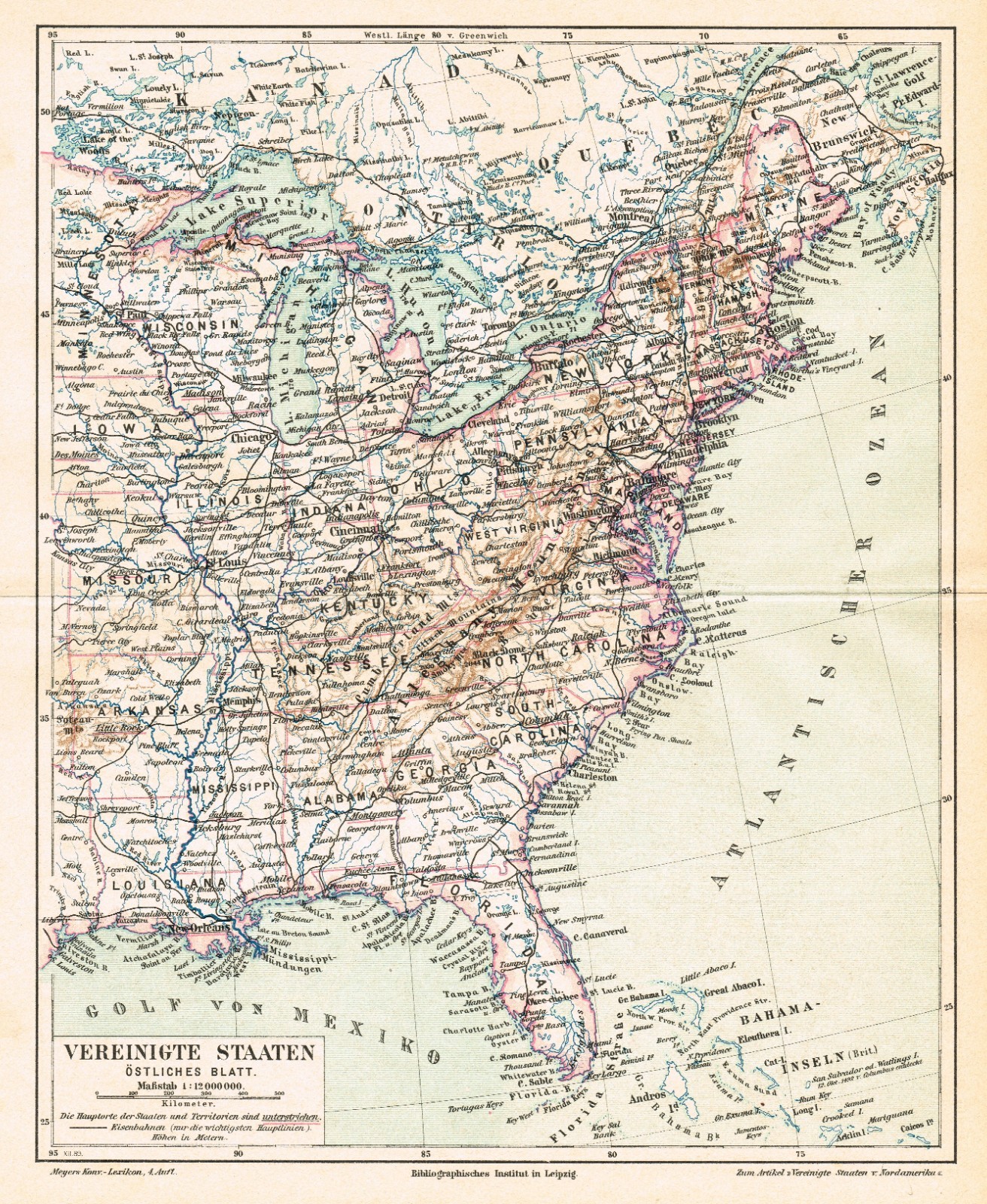 USA  dated 1889 United States of America Original Map New York Pennsylvania