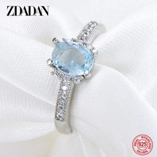 Sterling Silver Rings Blue Oval Women Fashion Jewelry Ring Size 6-10 picture