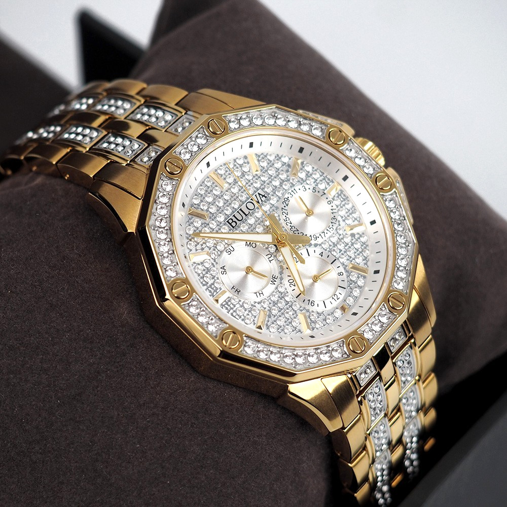 Men's Bulova Octava Crystal Gemmed Dial Gold Stainless Steel Quartz Watch 98C126 Men's Bulova Octava Crystal Gemmed Dial Gold Stainless Steel Quartz Watch 98C126