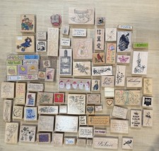 Lot of 80 Rubber Stamps Wood Blocks Used Crafting Scrapbook Hobby Holidays  picture