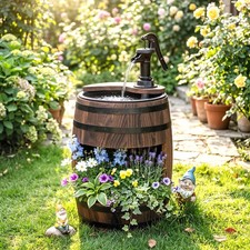2 Tiers Outdoor Wooden Water Pump Fountain, Patio Decor, Durable Sturdy picture